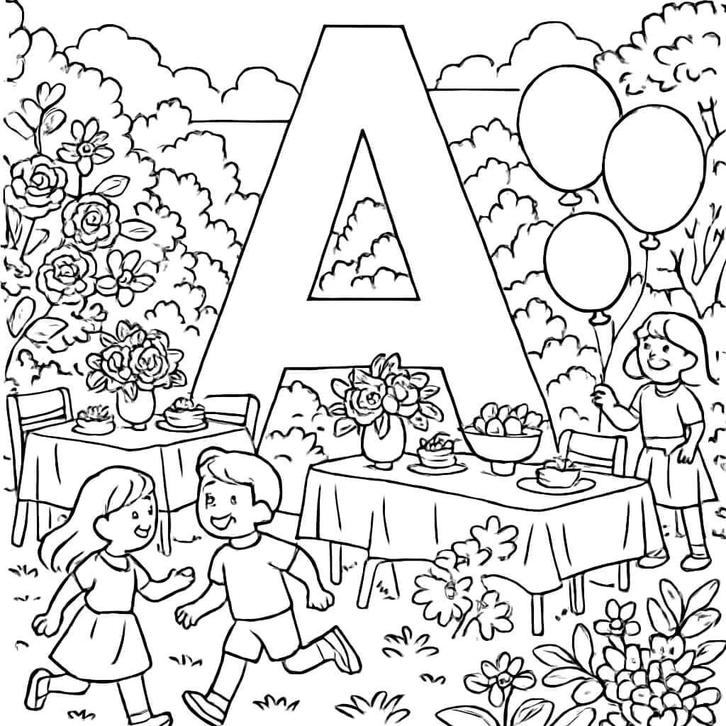 Letter A Coloring Pages - Garden Party Printable for All Ages