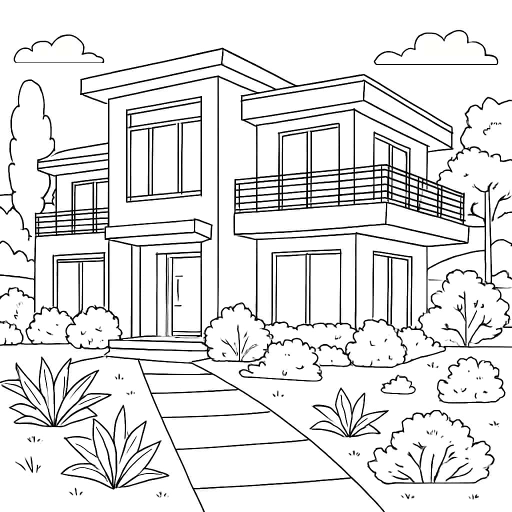 Modern House Detailed Coloring Page | House Coloring Pages for Adults
