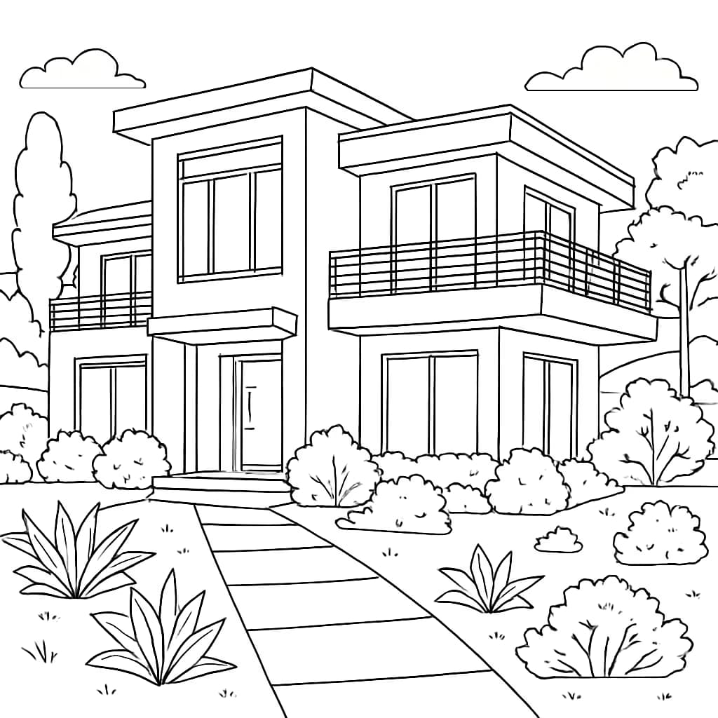 Modern House Detailed Coloring Page | House Coloring Pages for Adults