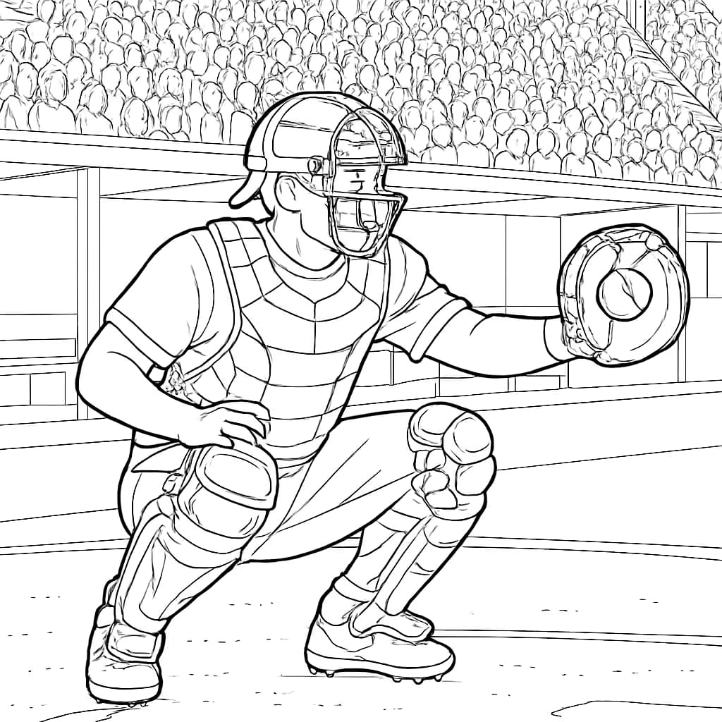 棒球涂色頁:捕手動作場景