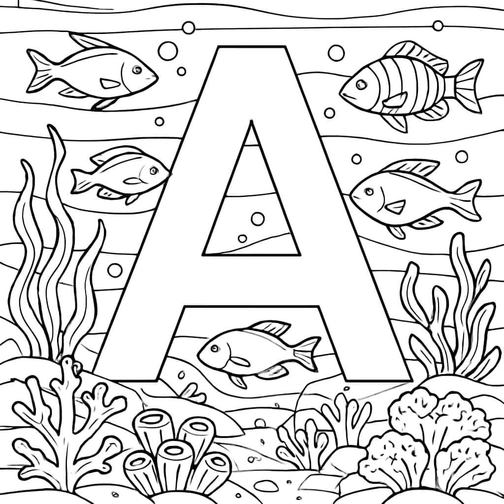 Letter A Coloring Pages - Underwater Adventure
