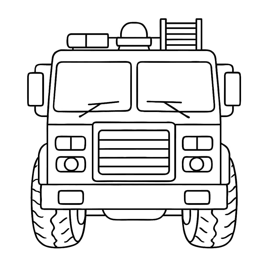 消防車ぬりえページ|シンプルな正面ビュー