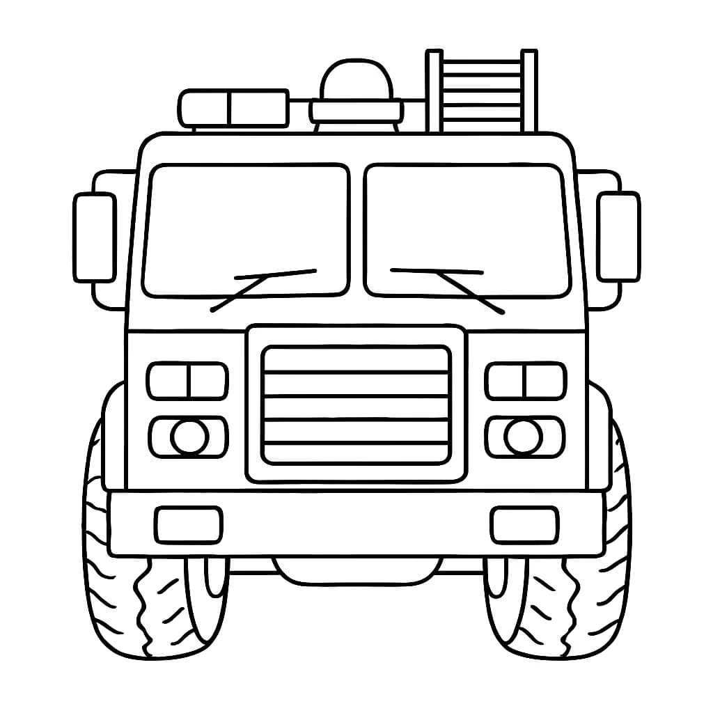 消防車ぬりえページ|シンプルな正面ビュー