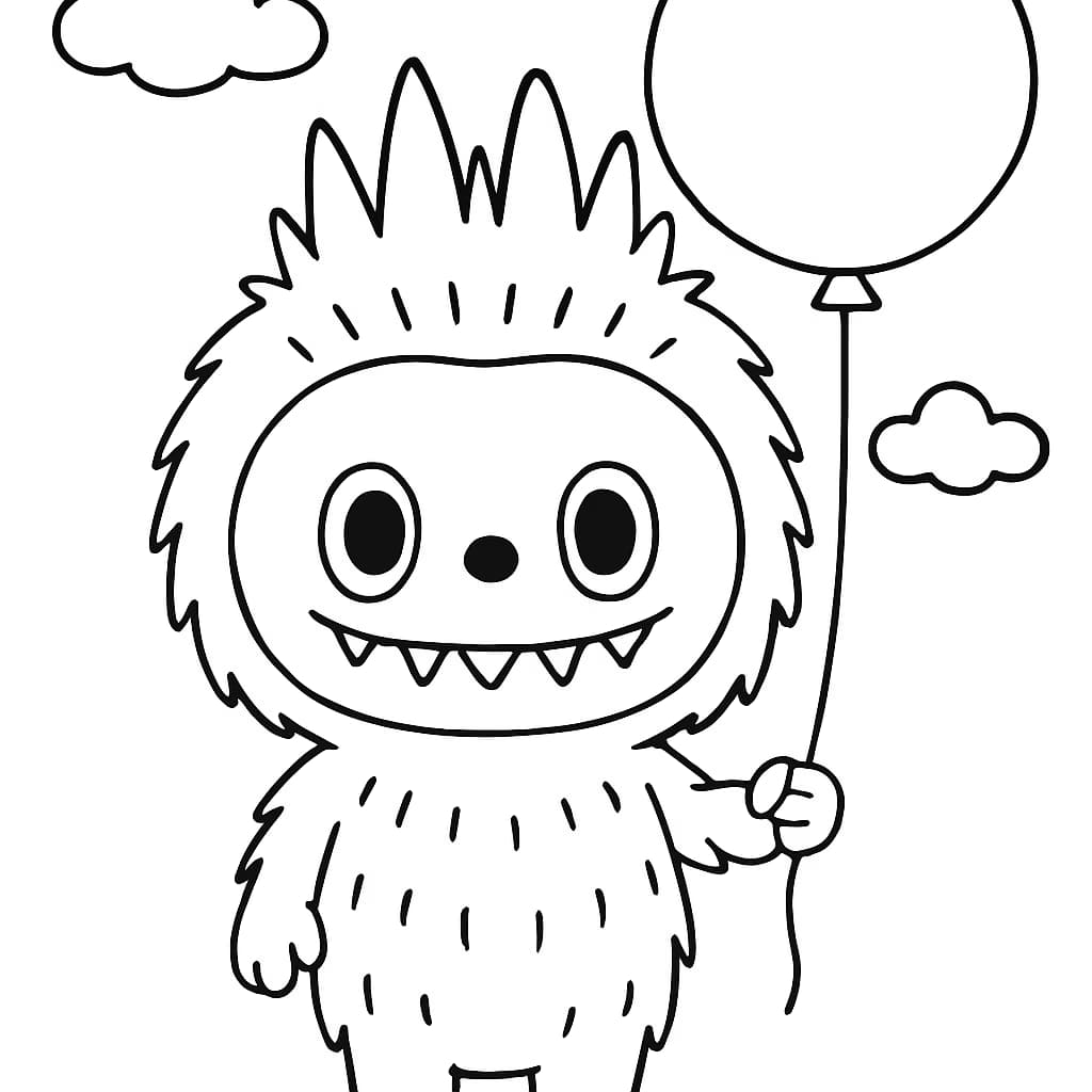 Labubu Ausmalbilder – Labubu hält einen Ballon