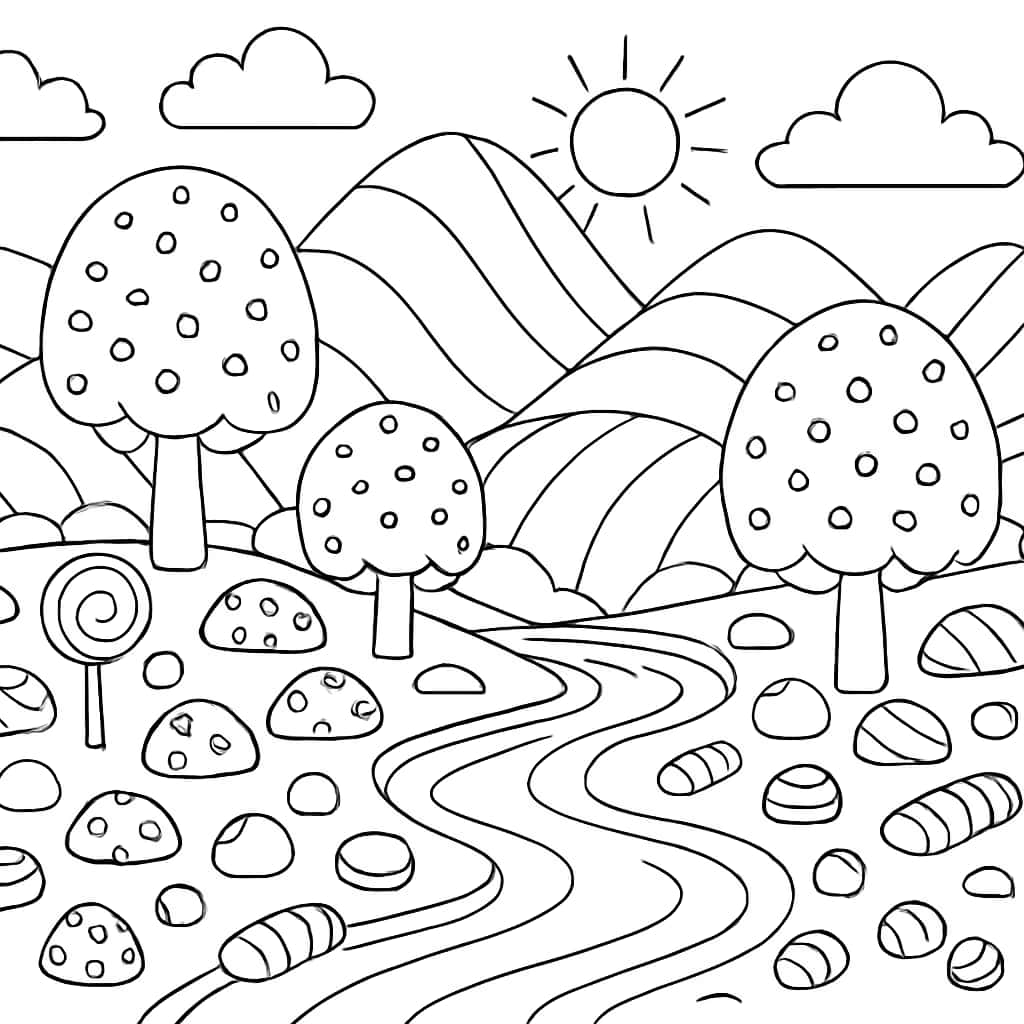 Pages de coloriage de bonbons - Paysage fantastique