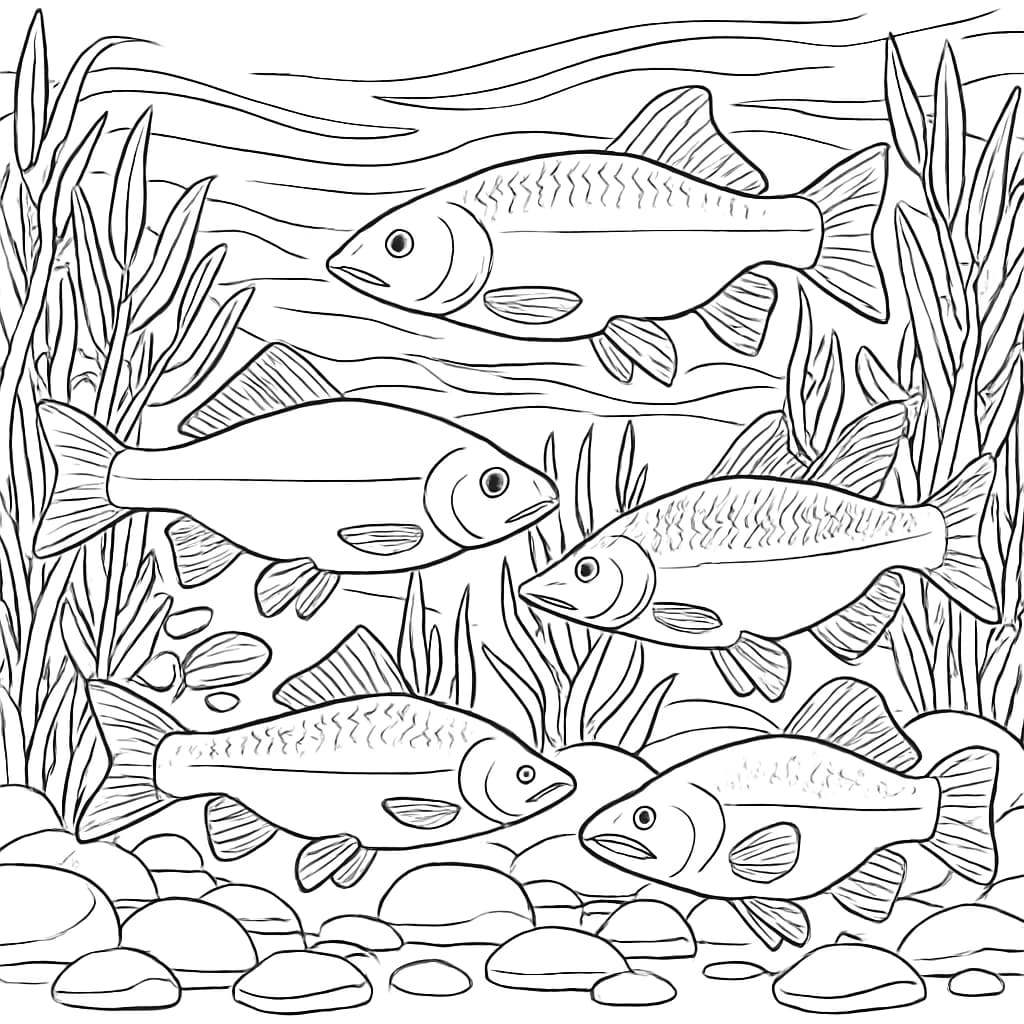 River Fish Ecosystem Coloring Page – Fish Coloring Pages for Adults