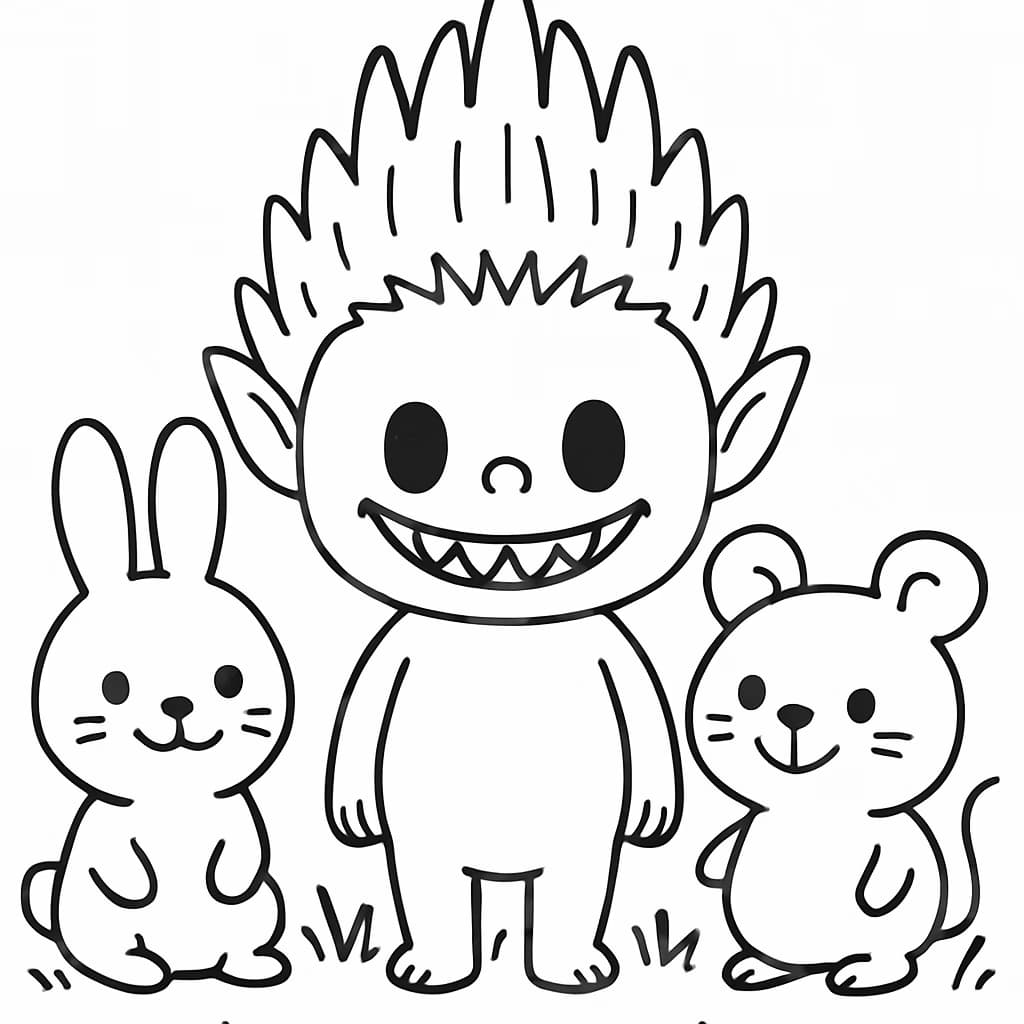 Labubu Malvorlagen – Einfaches Gruppenbild zum Ausmalen