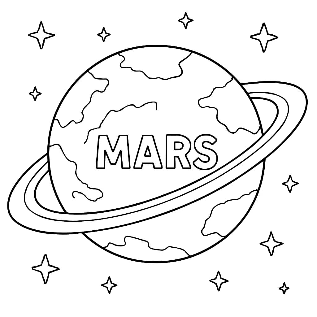 太陽系ぬりえページ|火星とリング