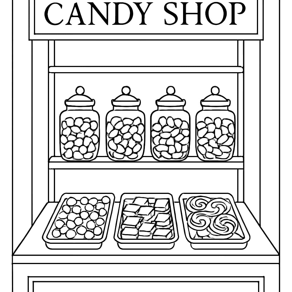 Pages de coloriage de bonbons – Vitrine de confiserie