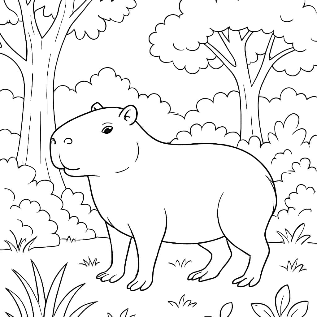 Capybara Coloring Pages - Capybara in Forest Clearing