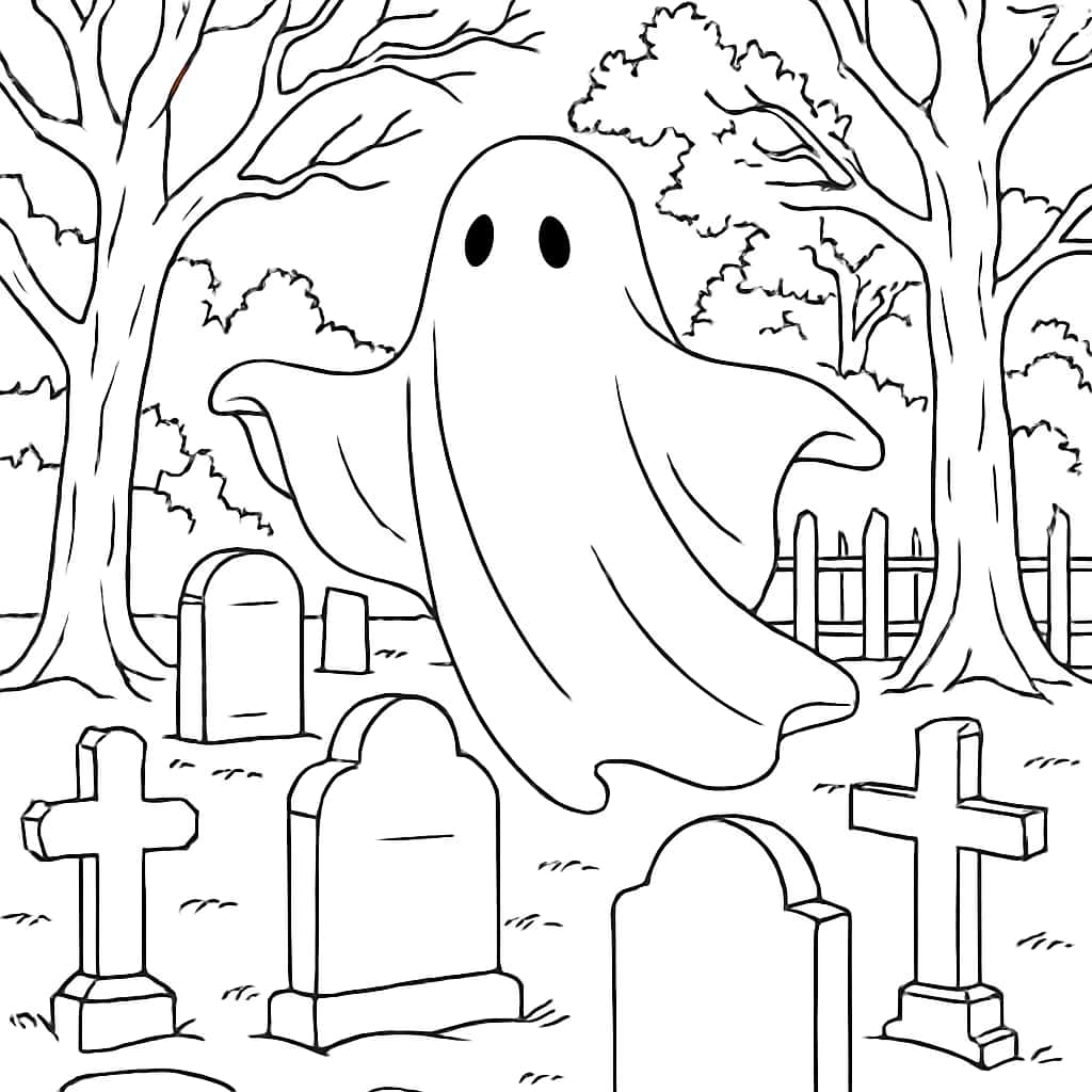 Ghost Coloring Pages - Ghost in Graveyard Printable for Teens