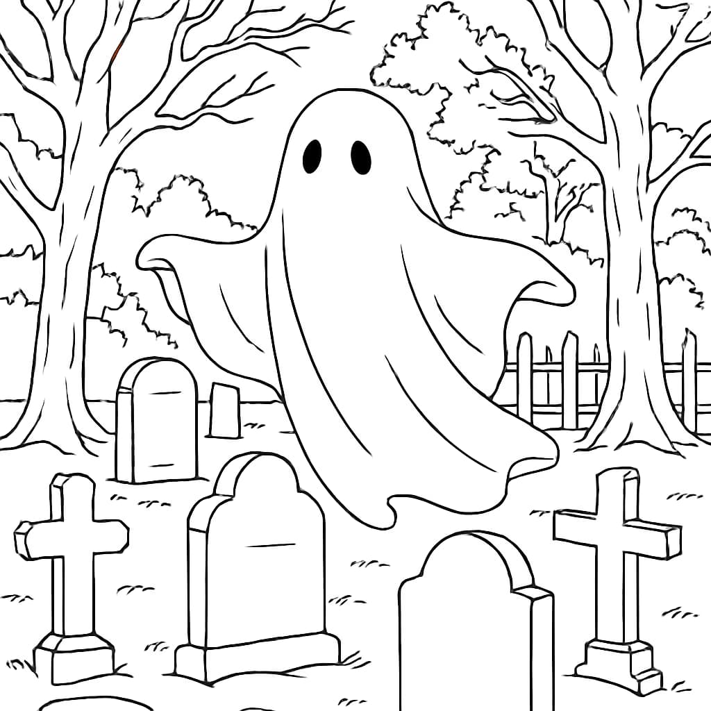 Ghost Coloring Pages – Ghost in Graveyard Printable for Teens