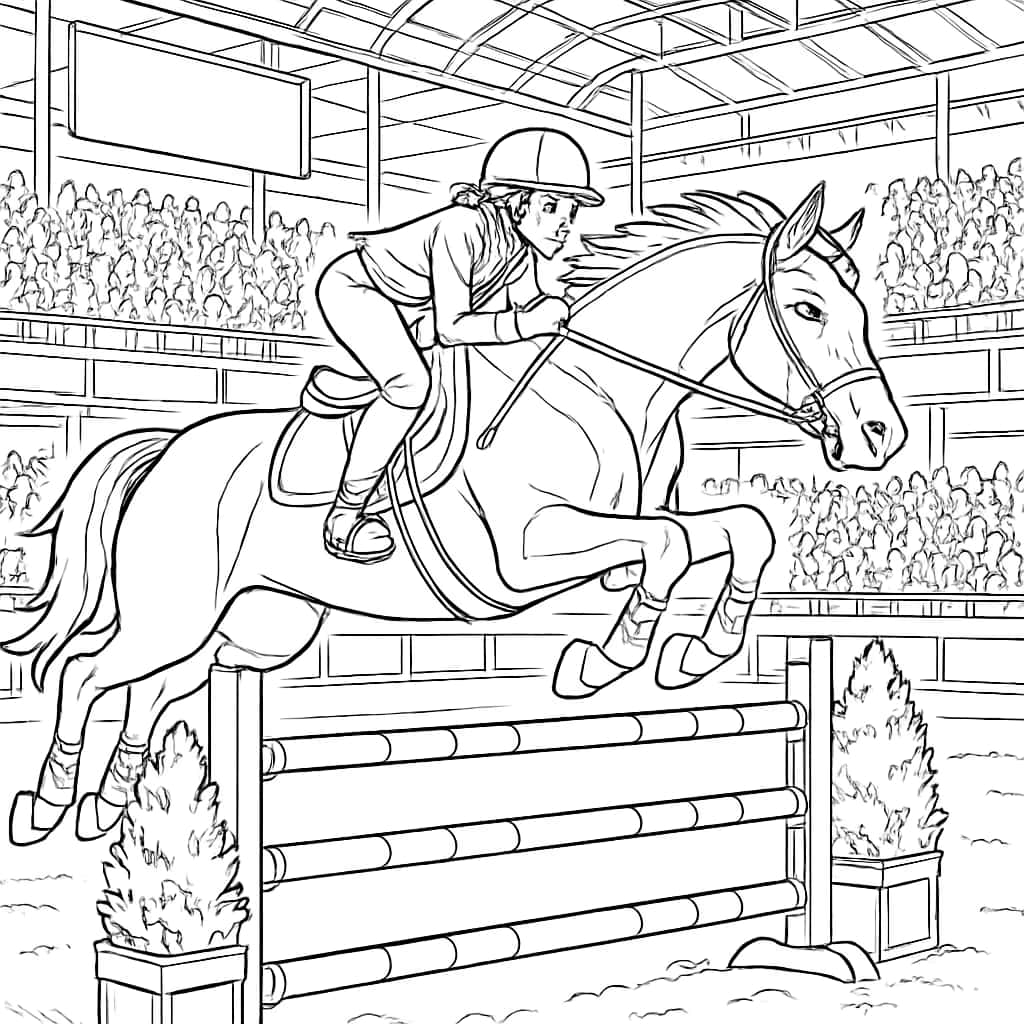 马主题涂色页:马术障碍赛场景(成人高难度)