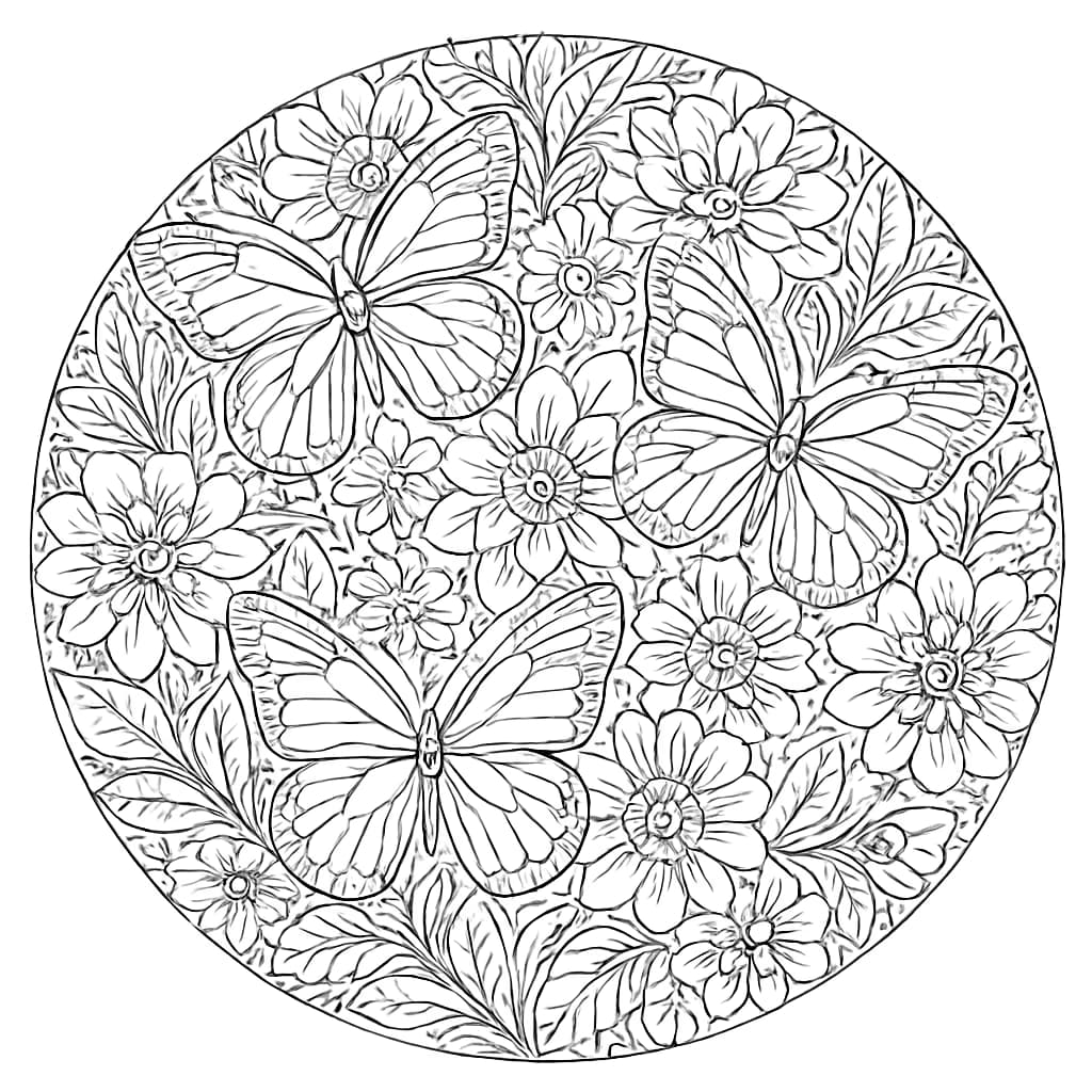 蝴蝶涂色頁 – 曼陀羅圖案成人專屬