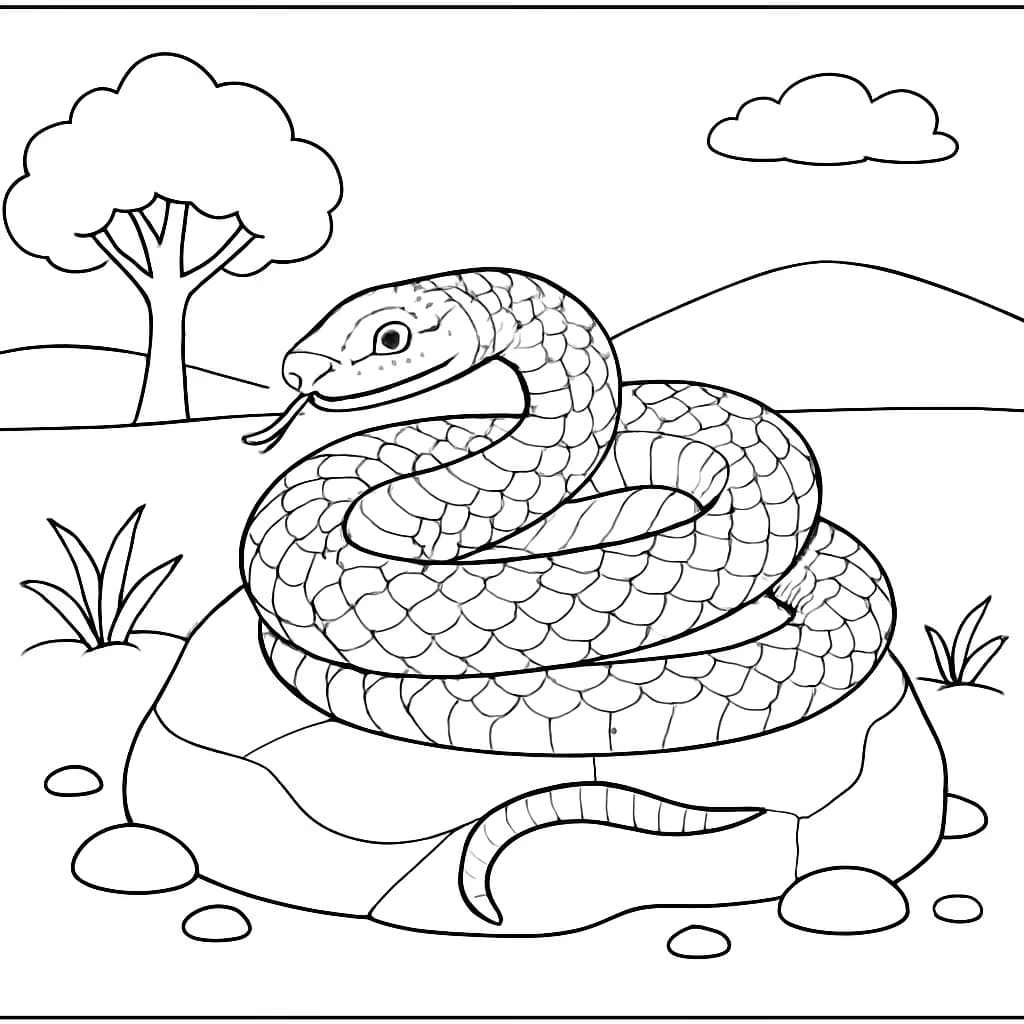 Snake Coloring Pages – Coiled Snake on Rock Printable for Kids