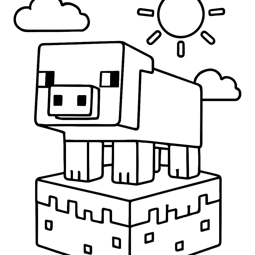 Minecraft Coloring Pages – Printable Pig in Grass for Kids