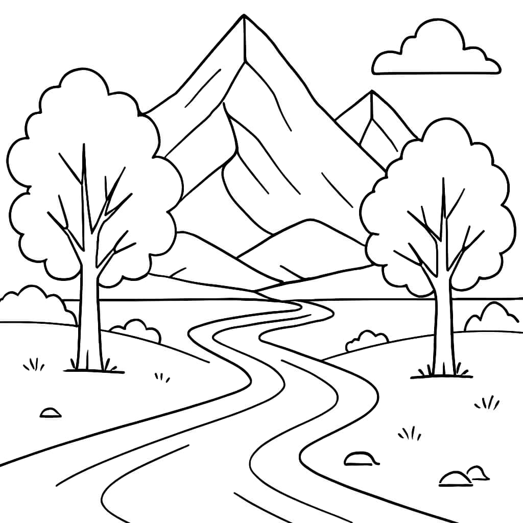 大自然涂色頁:山景兒童簡易涂色頁