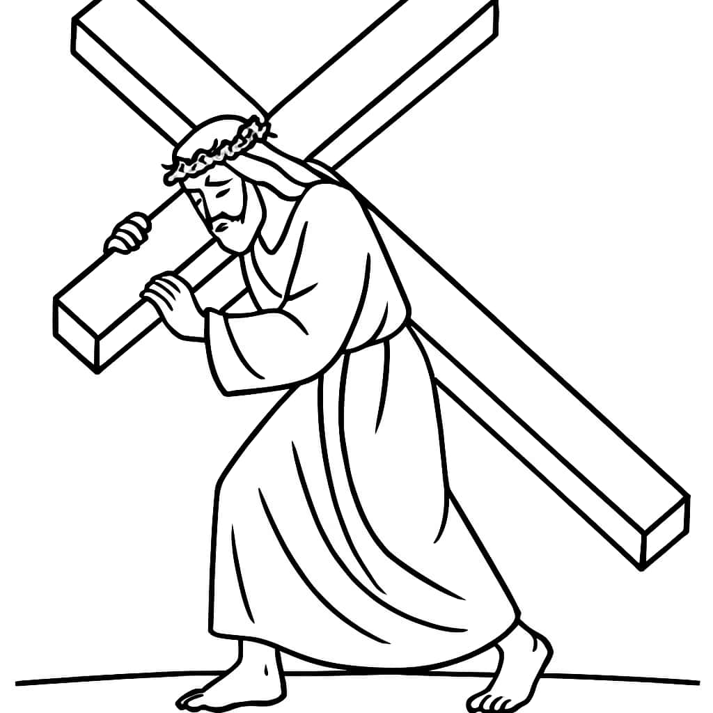 Jesus coloring pages - Pagina da colorare semplice di Gesù che porta la croce