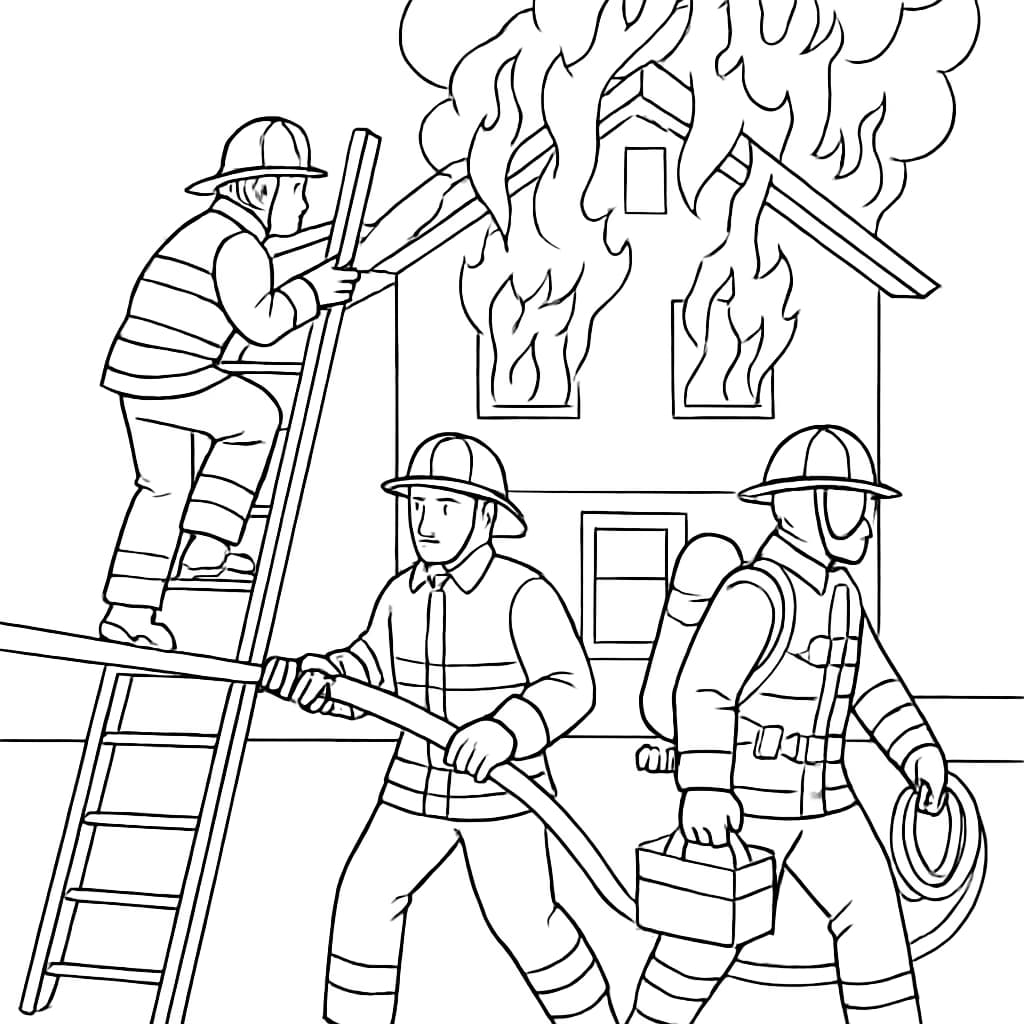消防员涂色页|消防团队行动线稿打印