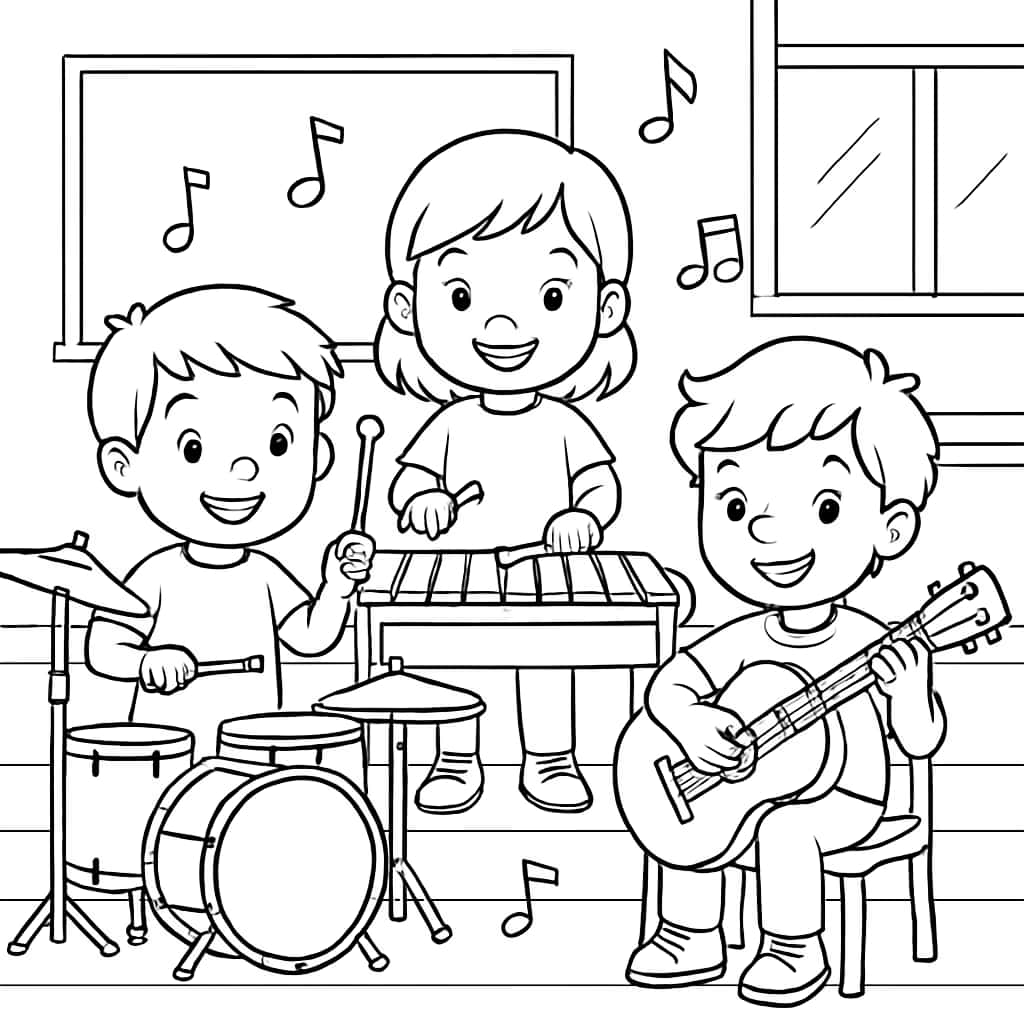 Kindergarten Coloring Pages - Music Time for Teens