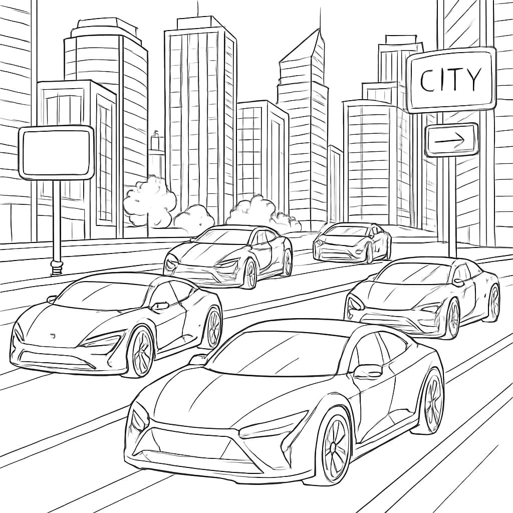 미래 도시 자동차 색칠공부 페이지