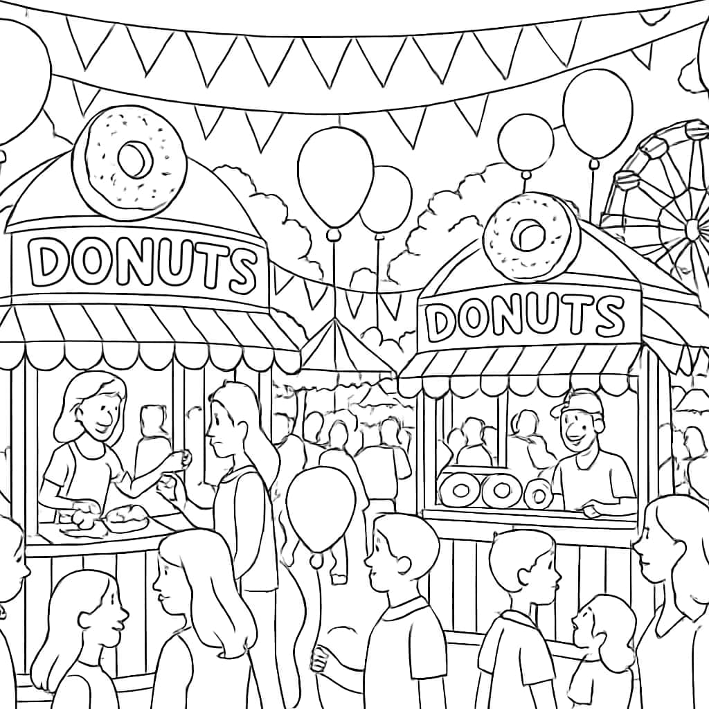 甜甜圈涂色页:嘉年华场景