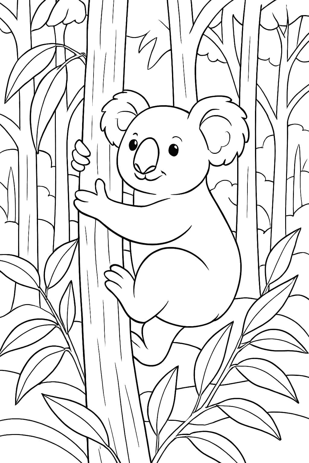 Koala Coloring Pages - Playful Koala in Forest