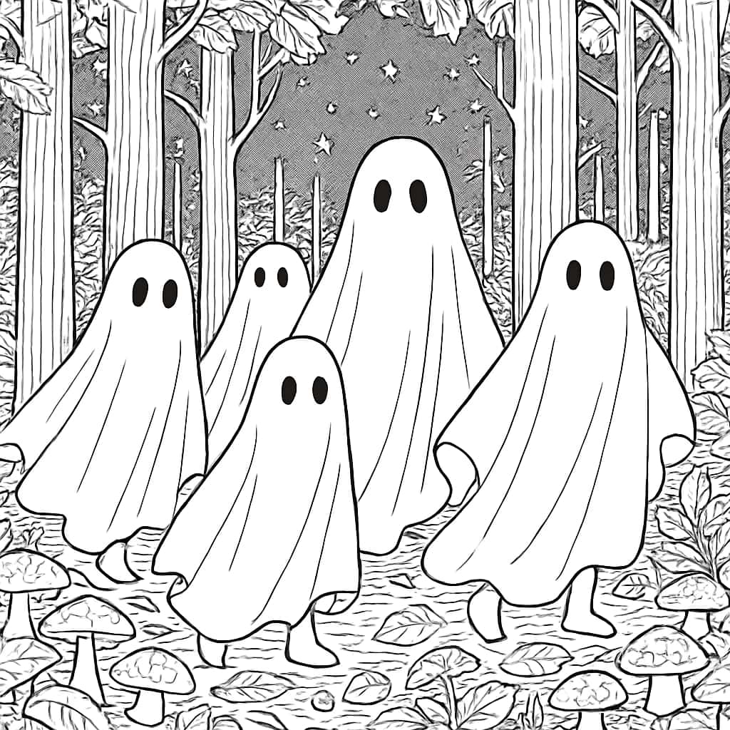 Ghost Coloring Pages - Ghosts in Forest Coloring Page for Adults