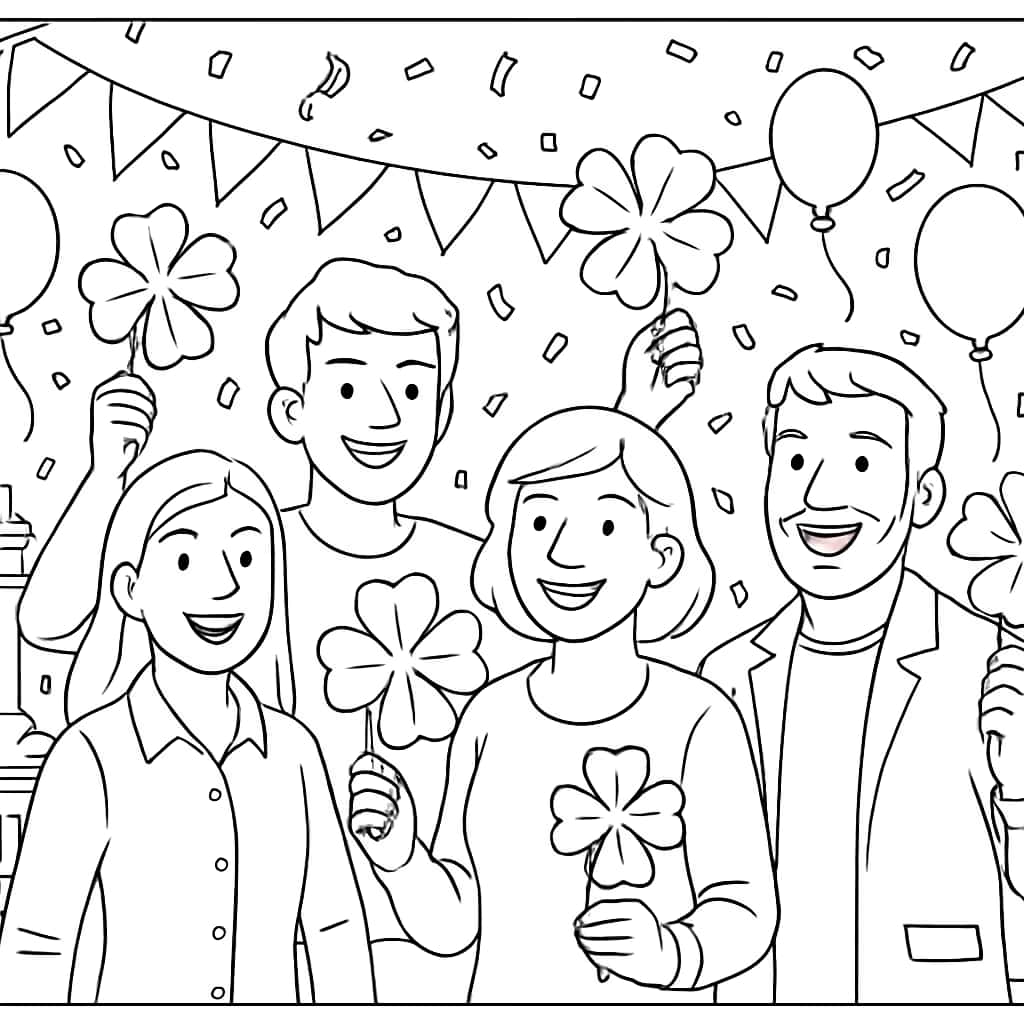 Four Leaf Clover Coloring Pages - Celebration Scene