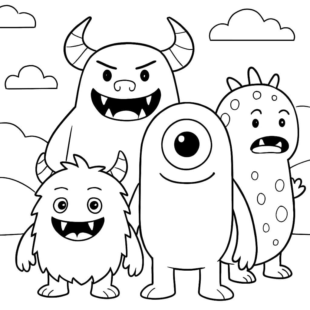 Monster Coloring Pages – Monster Family Group for Teens