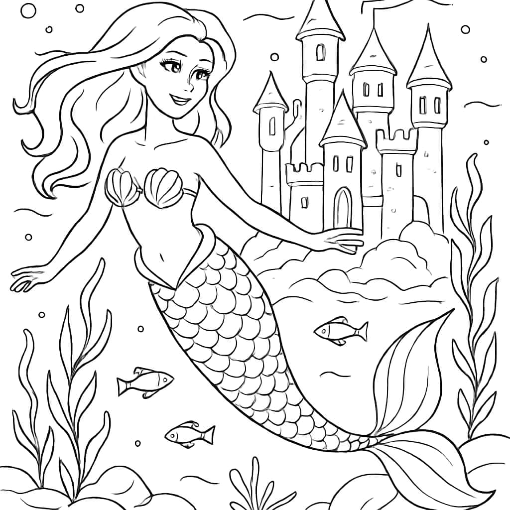 美人魚涂色頁:水下城堡篇