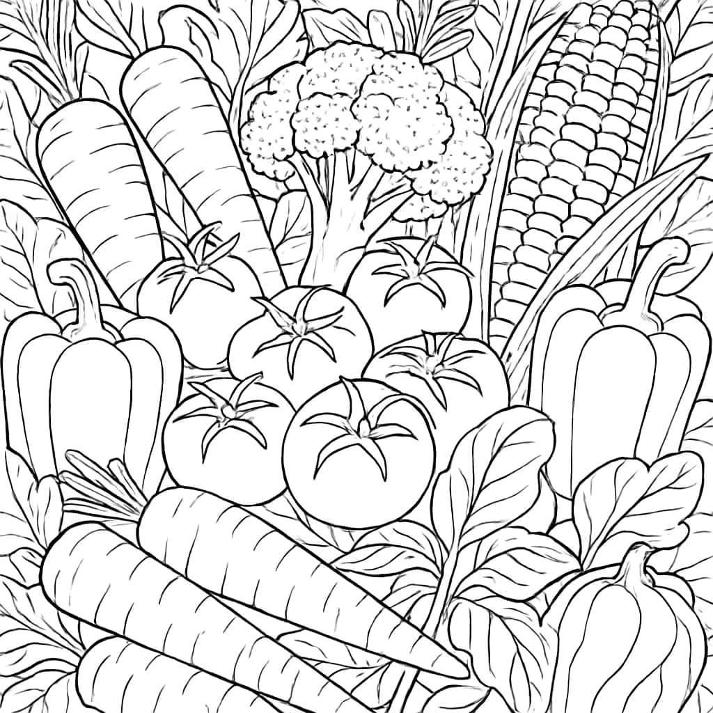 채소 색칠 페이지 - 세밀한 채소 콜라주 색칠 도안