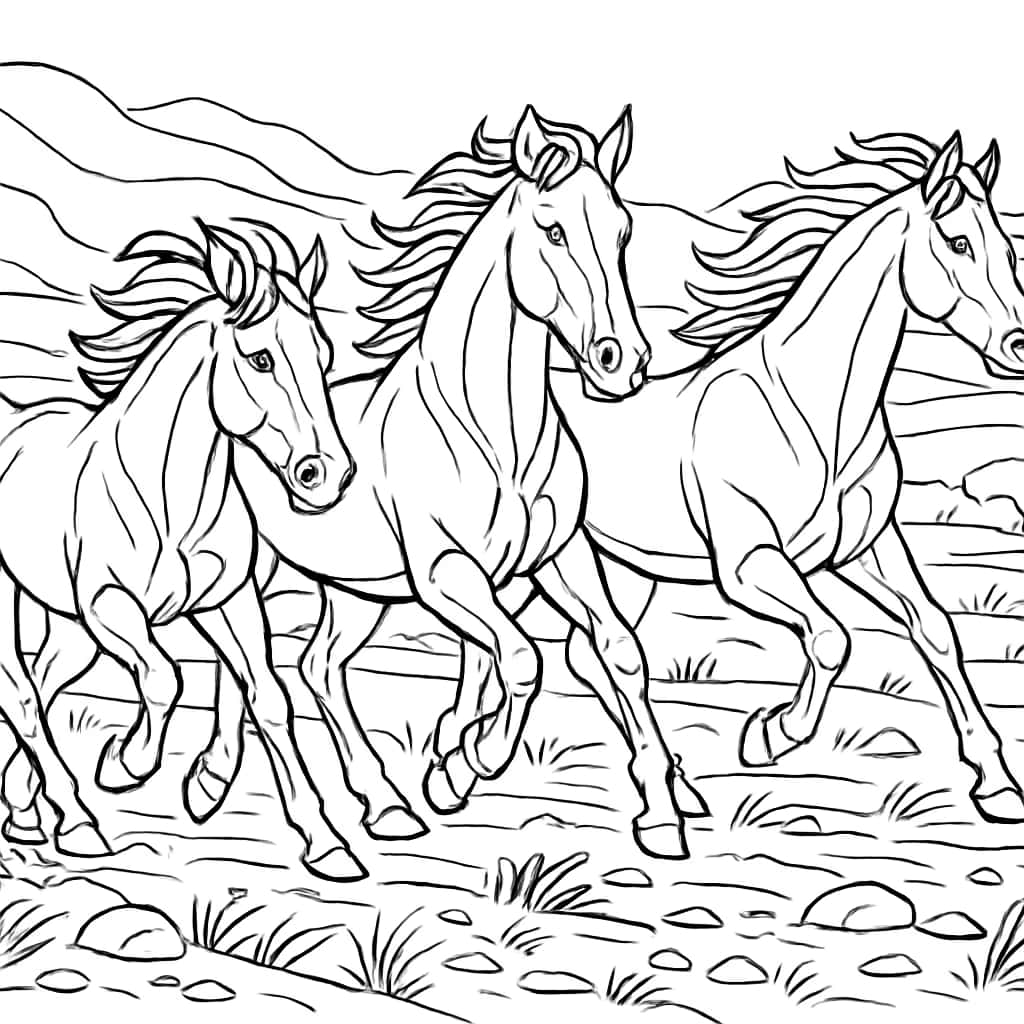 奔跑的野马涂色页 - 精美马主题涂色页免费下载