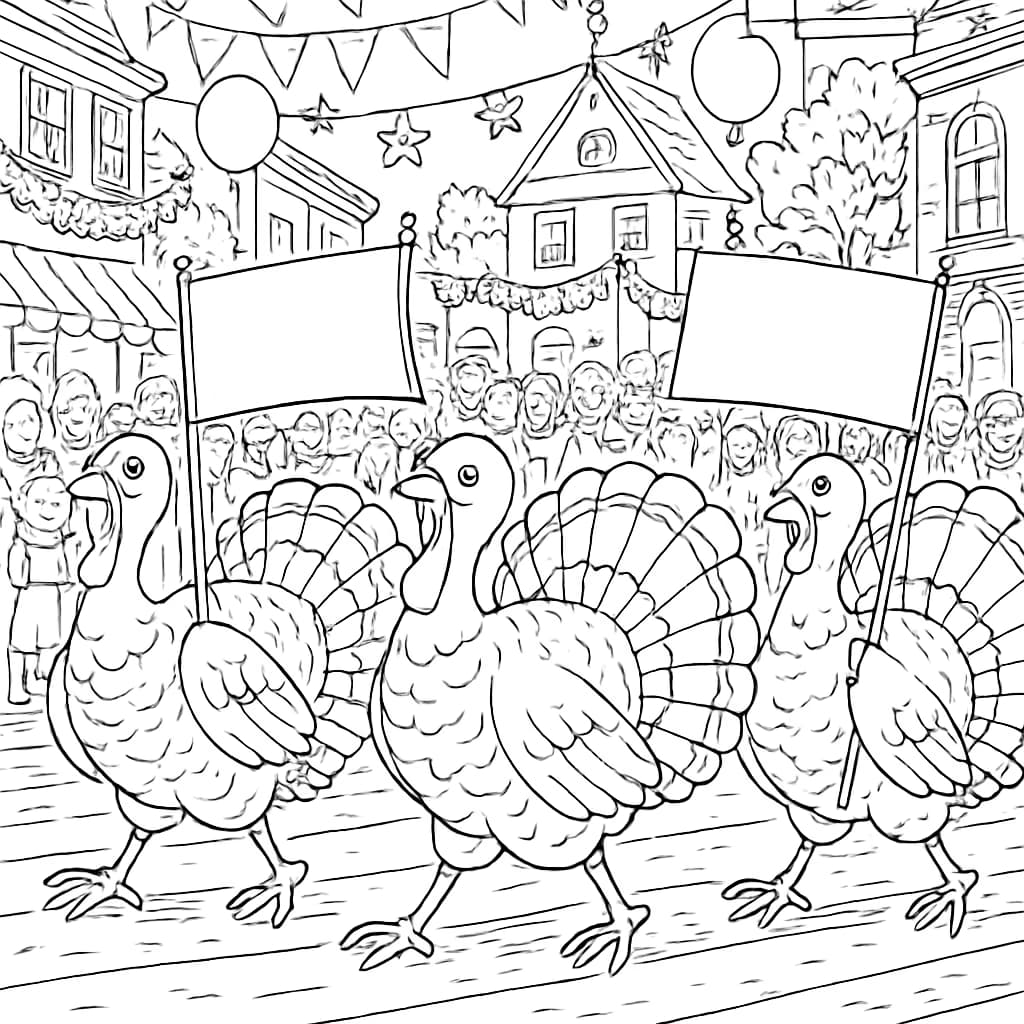 火雞涂色頁:華麗遊行詳細線稿