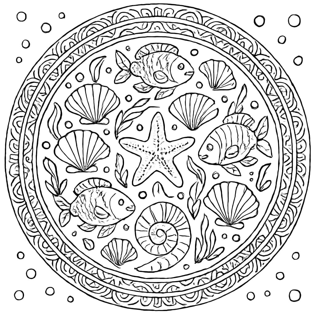 Мандала для раскрашивания: морская жизнь