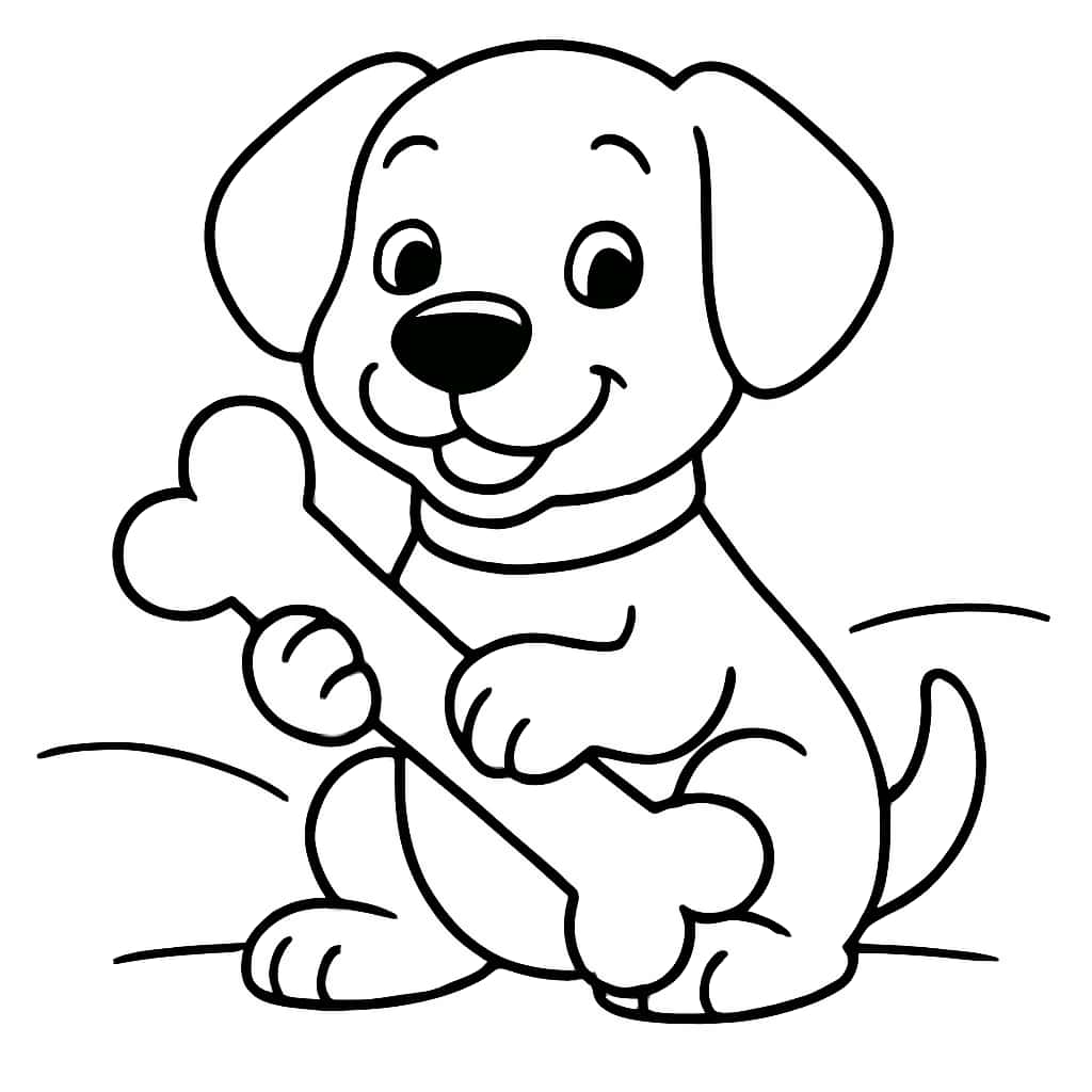 Pages de coloriage de chiens - Chien avec un os