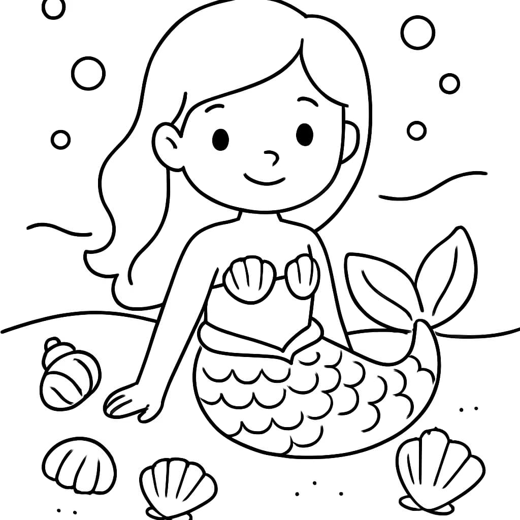 美人魚涂色頁:海洋與貝殼主題兒童線稿