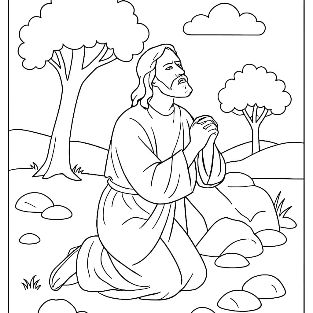 Jesus coloring pages - Gesù che prega nel giardino da colorare
