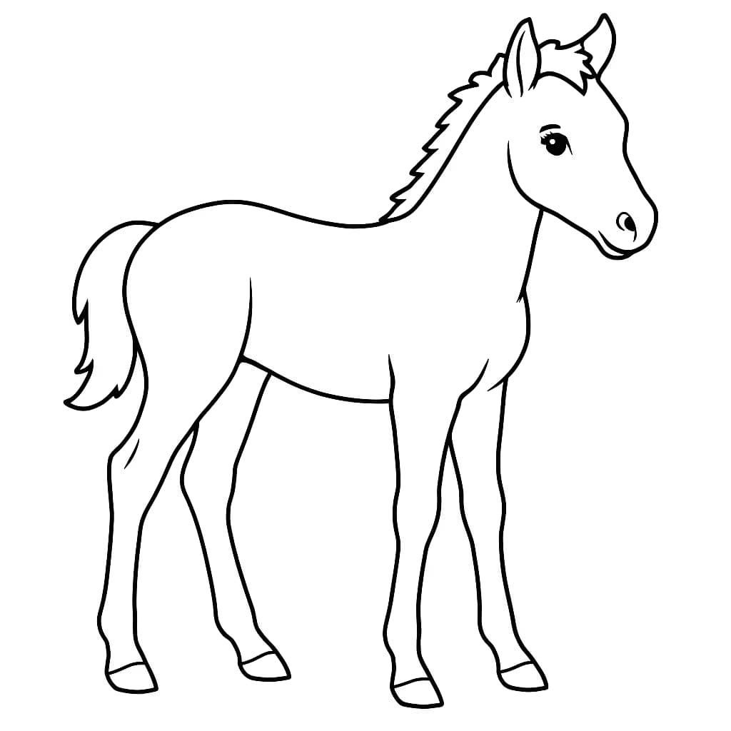 马匹涂色页:站立的小马驹简易版