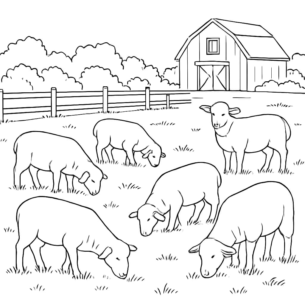 Farm Coloring Pages – Sheep Grazing Coloring Page