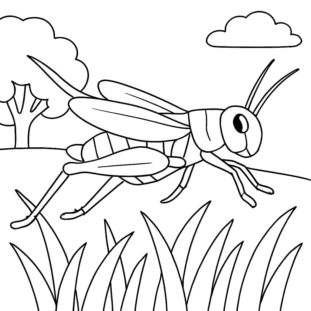 Bug Coloring Pages – Grasshopper Leaping Coloring Page for Kids