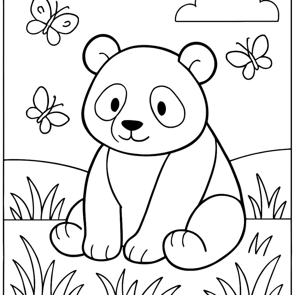 Panda Coloring Pages - Panda with Butterflies for Kids