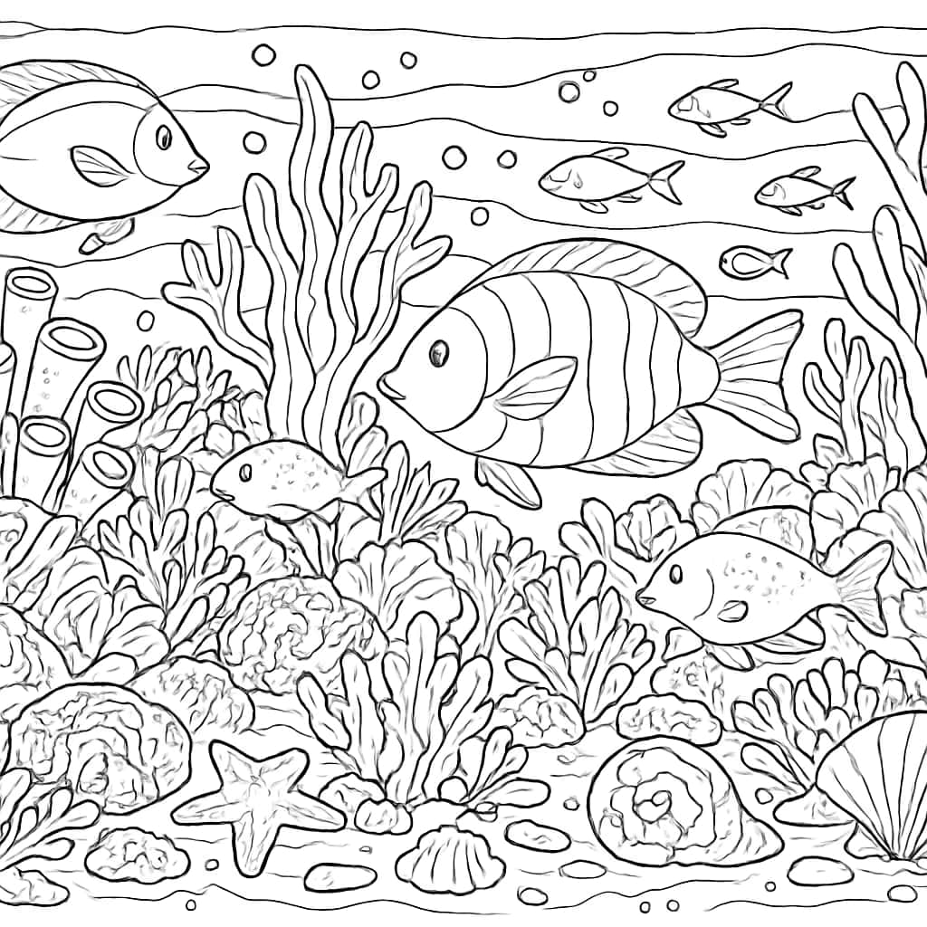 Ocean Animals Coloring Pages - Coral Reef Life