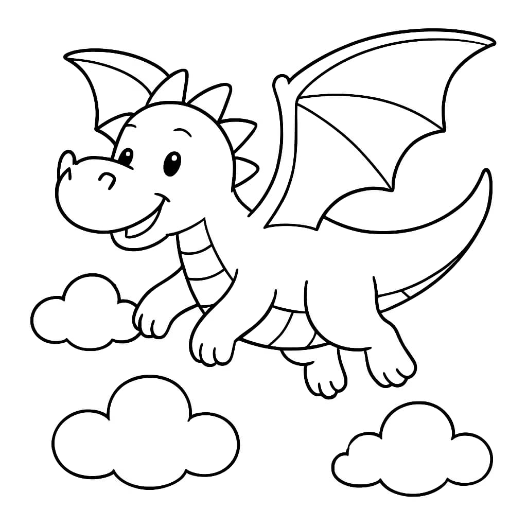 드래곤 색칠하기 페이지 | 구름 위를 나는 드래곤