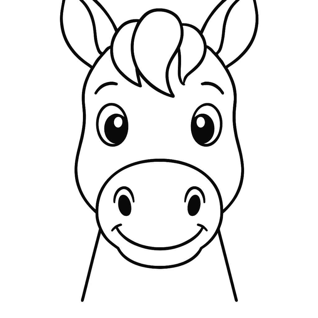 马匹涂色页:可爱马脸简易涂色图适合幼儿
