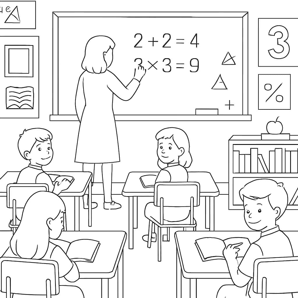 Math Coloring Pages - Math Classroom Scene Coloring Page