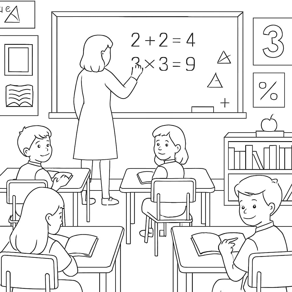 Math Coloring Pages – Math Classroom Scene Coloring Page