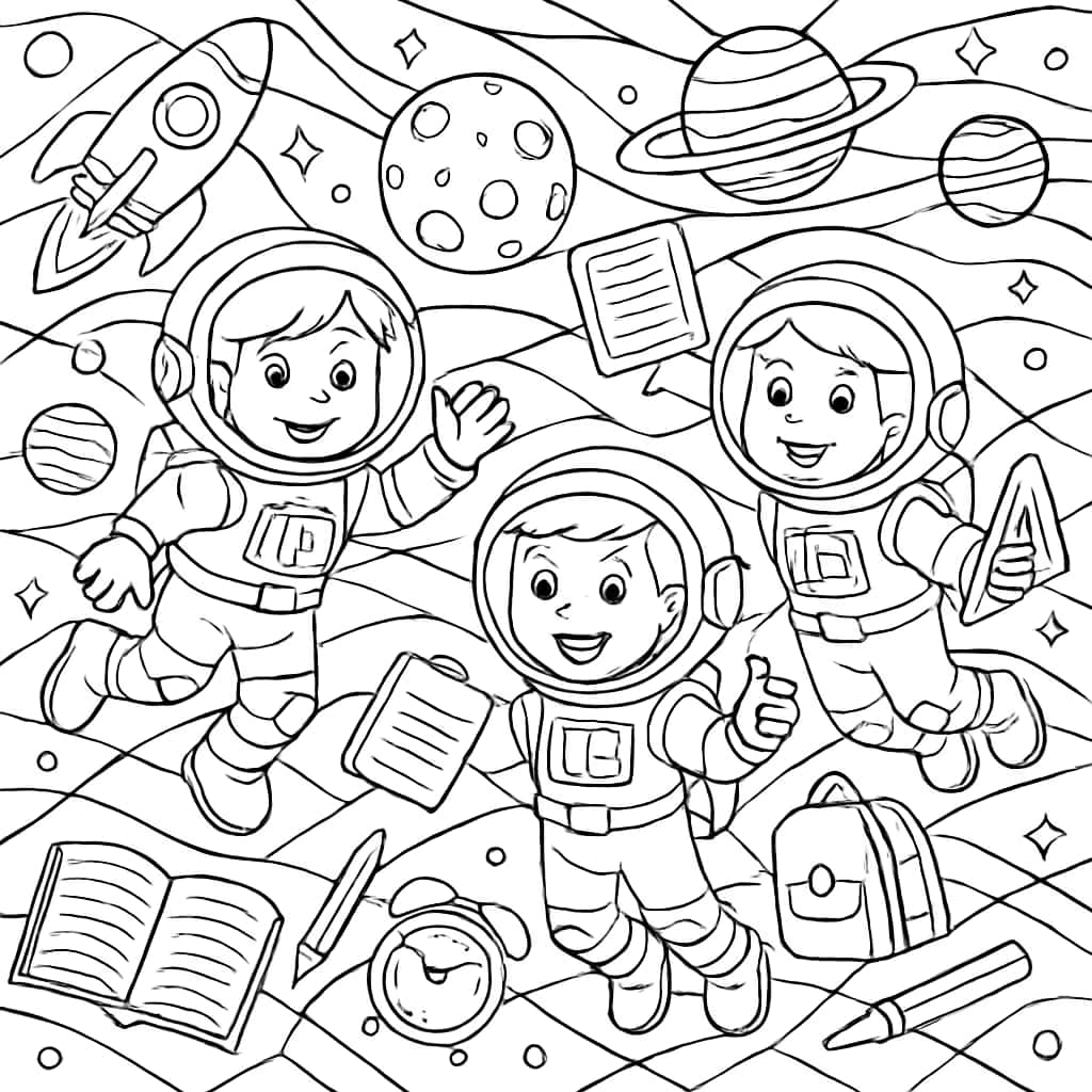 Kindergarten Coloring Pages - Space Explorers for Adults