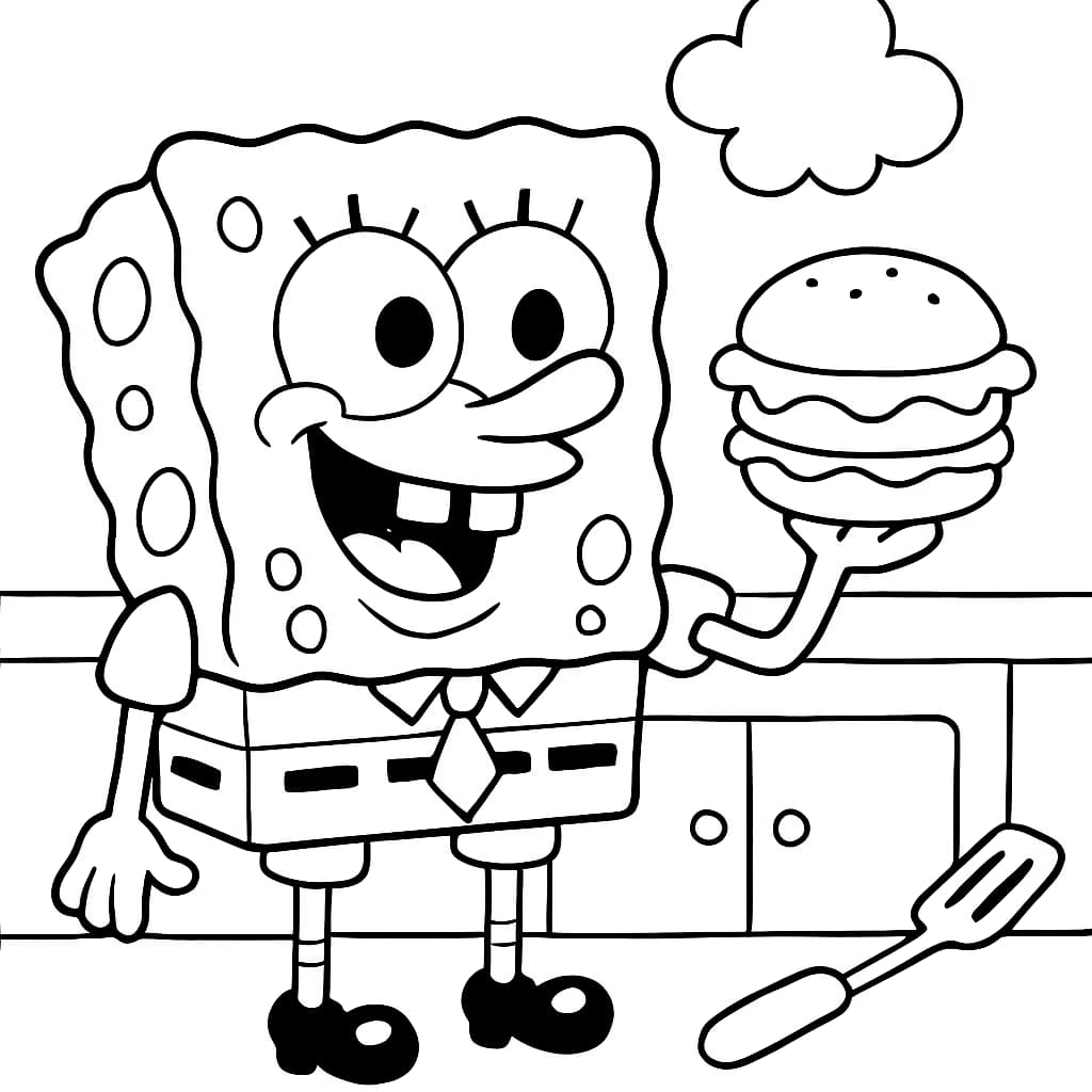 SpongeBob 涂色页:蟹黄堡主题儿童涂色图