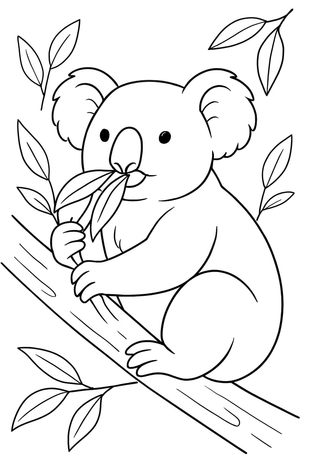 Koala Coloring Pages - Koala Eating Leaves Coloring Page for Kids
